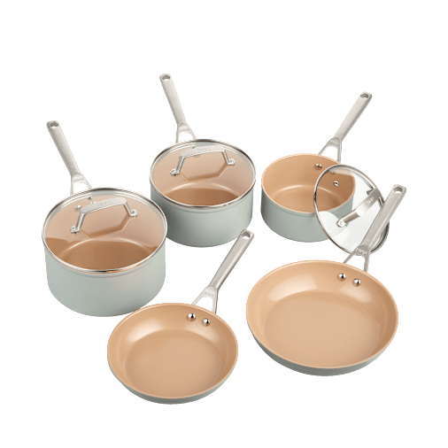 Ninja Extended Life Ceramic 5-Piece Frying Pan & Saucepan Set in Terracotta/Grey | CW95000EUUKDB | by SharkNinja