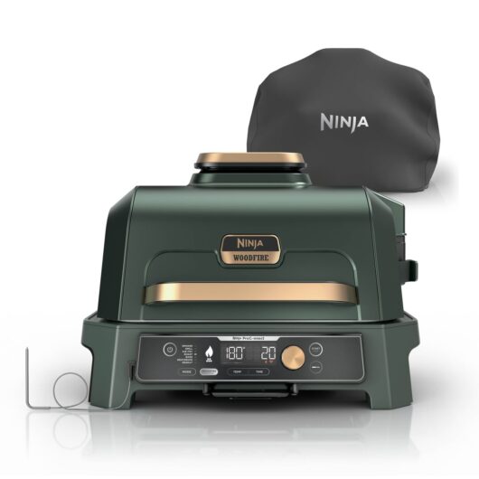 Ninja Woodfire Pro Connect XL Electric BBQ Grill & Smoker with Cover in Green/Gold | OG901UKGN2 | by SharkNinja
